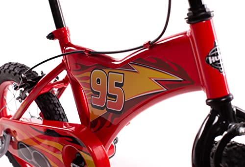 Huffy Disney Cars 14 inch Kids Bike + Stabilisers For Boys or Girls 4-6 Years - Lightning McQueen Styling, Red