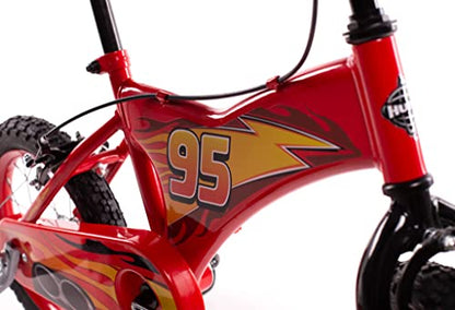 Huffy Disney Cars 14 inch Kids Bike + Stabilisers For Boys or Girls 4-6 Years - Lightning McQueen Styling, Red
