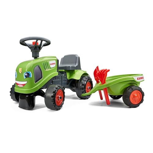 Falk Claas Tractor Ride-On with Trailer, from 12 Months, Made in France, Shovel and Rake Included-2 Styles, Customisable License Plate, 212C, Green