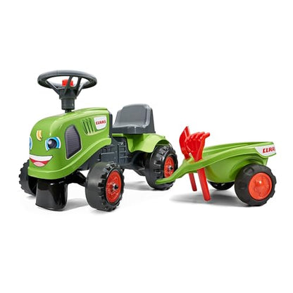Falk Claas Tractor Ride-On with Trailer, from 12 Months, Made in France, Shovel and Rake Included-2 Styles, Customisable License Plate, 212C, Green