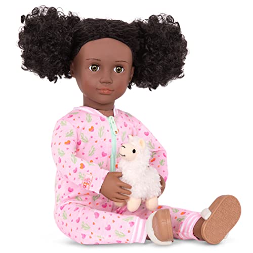 Our Generation Llama Lullabies outfit set with pink pajama onesie and plush llama toy for 18-inch dolls.