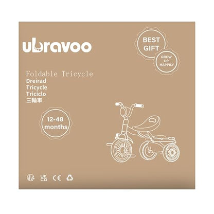 UBRAVOO Baby Tricycle, Foldable Toddler Trike with Pedals, Cool Lights, Durable Wheels and Comfortable Seat, Baby First Walker Trike for 1-5 Years Old Girls, Boys (Pink-black)