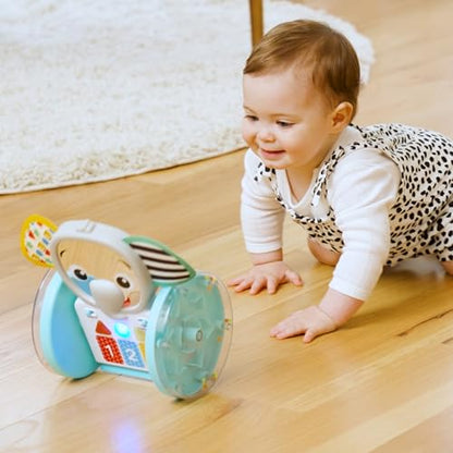 Baby Einstein Chase & Tap Earl crawling baby toy with mirror and music for infants 6 months and up, colorful and interactive.