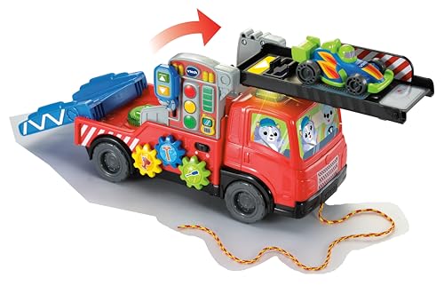 VTech Road Rescue Car Carrier, Interactive Car Carrier Truck, Includes 2 Cars, 55+ Sound Effects, Motor Skills Development, Suitable for Ages 12, 18, 24 Months, English Version