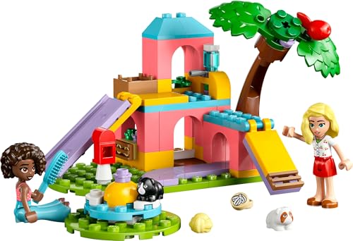 LEGO Friends Guinea Pig Playground toy with mini dolls, animal figures, and pet care accessories in a colorful playset.