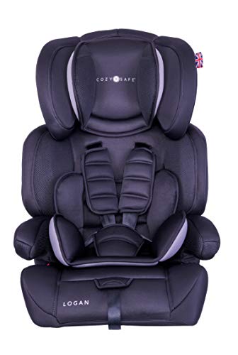 Cozy N Safe Logan Group 1/2/3 Car Seat 9-36kg, 9 Months to 12 Years, 5 Point Harness, Forward Facing, Side Impact Protection, Adjustable Headrest, Lightweight, Child, Toddler Car Seat - Black/Grey