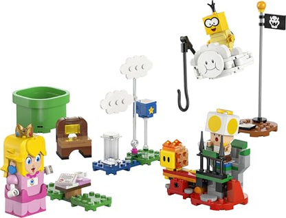 LEGO Super Mario Adventures set featuring LEGO Peach, yellow Toad figure, interactive playset for kids and gamers.