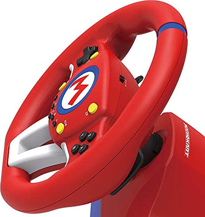 Hori Mario Kart Racing Wheel Pro Mini for Nintendo Switch, compact gaming steering wheel with colorful Mario Kart design.