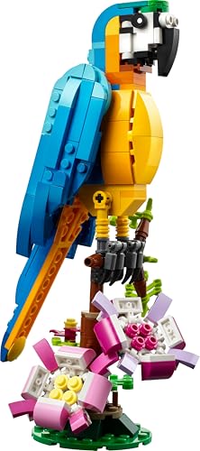 LEGO Creator 3 in 1 building toy featuring an exotic parrot, frog, and fish animal figures for creative play.