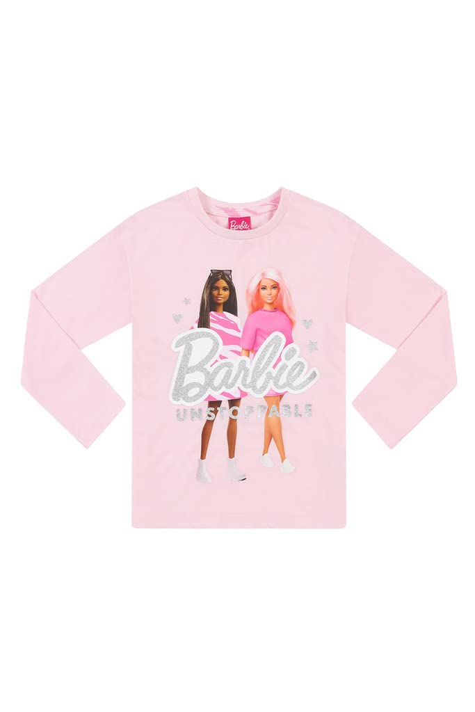 Barbie girls' long pink pyjama set for ages 3-4, featuring a playful design and comfortable fit.