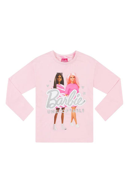 Barbie girls' long pink pyjama set for ages 3-4, featuring a playful design and comfortable fit.