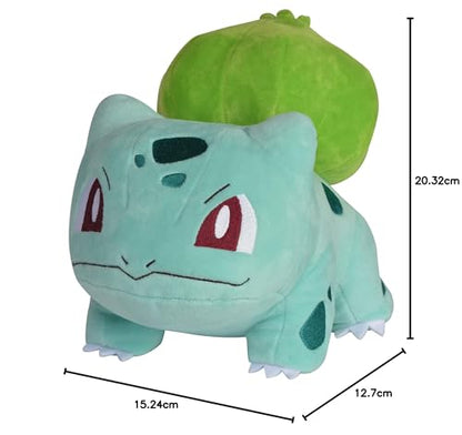 8-inch Bulbasaur plush toy from Pokémon, featuring soft texture and detailed features, perfect for collectors and fans.