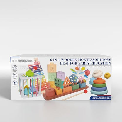 Baby Toys for 6 to 12 Months, Montessori Toys for Babies 6 Months -3 Year Old, 6 in 1 Wooden Sorting and Stacking Blocks Activity Cube Sensory Toy, Learning Baby Toys Gift for 6 7 8 9 12 Months
