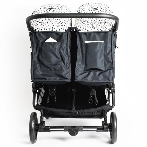Roma Gemini 2 Twin Double Complete Stroller - Including 2 x Hoods, Harness Pads, Padded Liners and Rain Cover. Compact Fold, 69 cm Wide, Supports Up to 22 kg Per Seat | Side by Side Pram - Dalmatian
