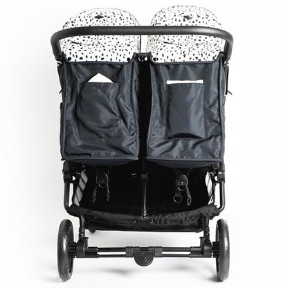 Roma Gemini 2 Twin Double Complete Stroller - Including 2 x Hoods, Harness Pads, Padded Liners and Rain Cover. Compact Fold, 69 cm Wide, Supports Up to 22 kg Per Seat | Side by Side Pram - Dalmatian