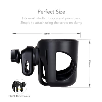 LittleLife Double Buggy And Pushchair Universal Cup Holder Adjustable Bottle Organiser for Stroller, Drink and Coffee Cup Holder, Double