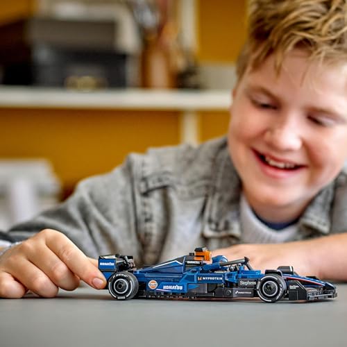 LEGO Speed Champions Williams Racing FW46 F1 race car model kit with collectible Formula 1 driver minifigure.