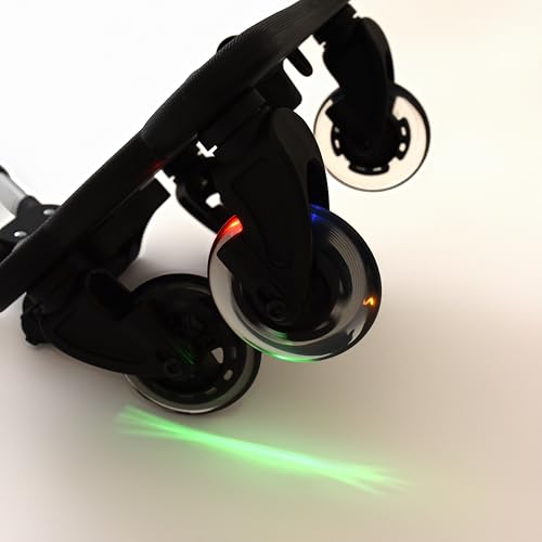 Roma 4 Rider Toddler Seat & Steering Wheel Ride On Board – Universal Buggy/Kiddy Board with LED Wheels, Patterned Seat, Fits 99% Prams, for Kids 1–6 Years (25kg), 4-Wheel Design