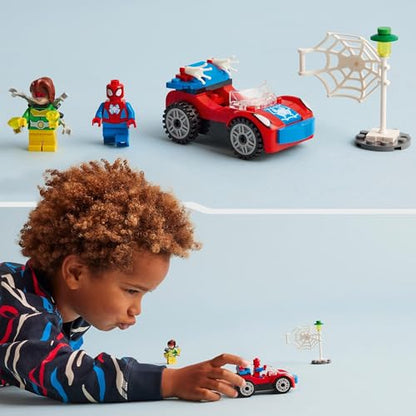 LEGO 10789 Spider-Man's Car and Doc Ock set with glow-in-the-dark pieces, featuring colorful buildable toy design for kids.