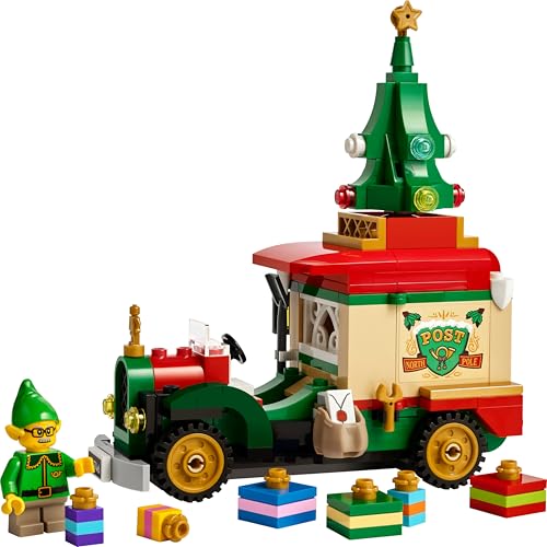 LEGO Santa's Delivery Truck toy with colorful Christmas tree, presents, and decorations for festive play and display.