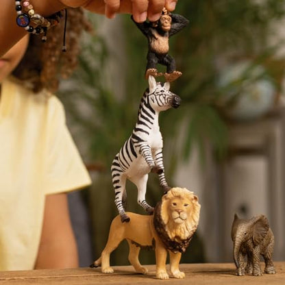 SCHLEICH Wild Life - 4PK Africa Starter Playset - Includes Zebra, Monkey, Elephant and Lion Toy Figures - Safari Figurines for Kids Ages 3+ | 42721