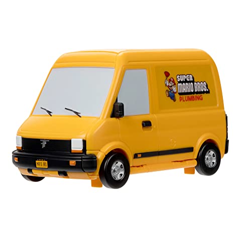 Super Mario Bros Movie Van Playset by Jakks Pacific featuring a transforming vehicle, 3 cm Mario figure, warp pipe, and movie scenes for kids.