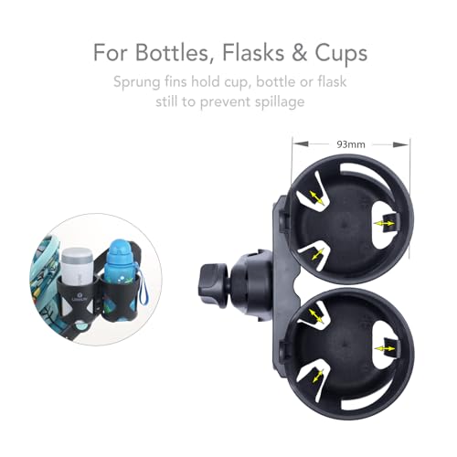LittleLife Double Buggy And Pushchair Universal Cup Holder Adjustable Bottle Organiser for Stroller, Drink and Coffee Cup Holder, Double