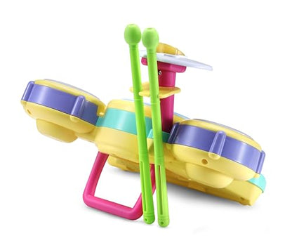 VTech Bluey Hurrah Drum Set with colorful drums and drumsticks, designed for children to play and make music.