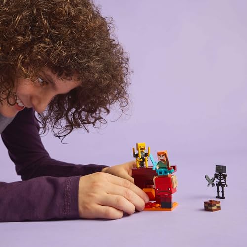 LEGO Minecraft The Nether Lava Battle - Interactive Toy with an Alex Figure, plus Mobs incl. a Skeleton, Blaze and a Strider - Gaming Gift for 6+ Year Old Boys & Girls - 21266