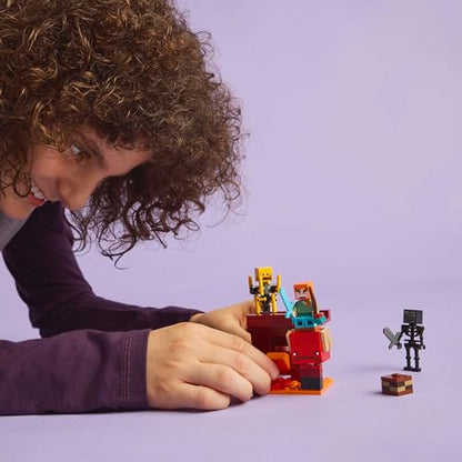 LEGO Minecraft The Nether Lava Battle - Interactive Toy with an Alex Figure, plus Mobs incl. a Skeleton, Blaze and a Strider - Gaming Gift for 6+ Year Old Boys & Girls - 21266