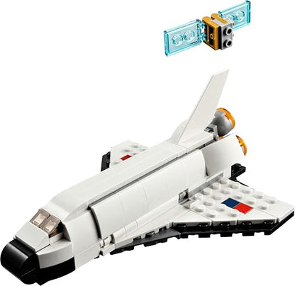 LEGO 31134 Creator 3-in-1 Space Shuttle toy, astronaut figure, and spaceship model for kids aged 6 and up.