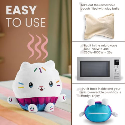 BIOSYNEX - Gabby's Dollhouse Heatable Plushies – Microwave Warm Cuddle Toy with Removable Clay Bead Pouch - Gentle and Comforting Warmth - Machine Washable and Safe from Birth (Cakey)