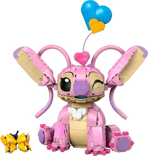 LEGO Disney Angel figure from Lilo & Stitch, holding three heart balloons and a butterfly, ideal for display.