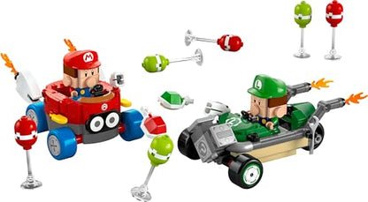 LEGO Super Mario Baby Mario and Baby Luigi toy set with two collectible Nintendo character figures and two cars for kids.