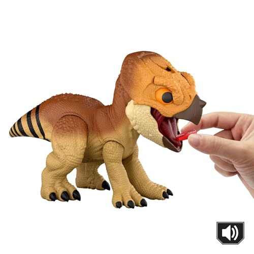 Mattel Jurassic World Rebirth Primal Protector Aquilops Dolores Interactive Dinosaur Toy with Attack Action & Sounds, Pet-Style Electronic Figure with Food Accessory, JGC01