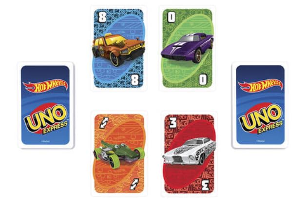 Hot Wheels Uno Express game featuring colorful cards and a racing theme, perfect for family fun and entertainment.