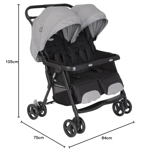 Graco DuoRider Lightweight Double Pushchair, Suitable from Birth to Approx. 3 Years, Steeple Gray Fashion