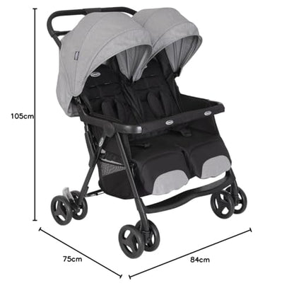 Graco DuoRider Lightweight Double Pushchair, Suitable from Birth to Approx. 3 Years, Steeple Gray Fashion