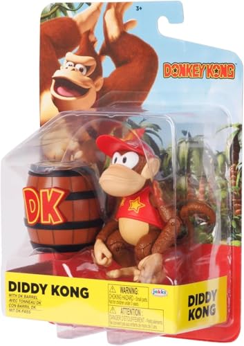 Nintendo Diddy Kong 4-inch articulated action figure by Jakks Pacific with barrel accessory, 13 points of articulation, for collectors.
