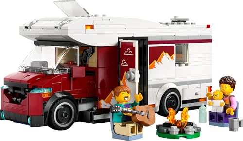 LEGO City Holiday Adventure Camper Van toy with three minifigures and accessories for creative building fun.
