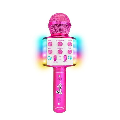 Barbie Bright Voicemaster Microphone by Sinco Creations with colorful lights, wireless speaker, 5 voice effects, and record feature.