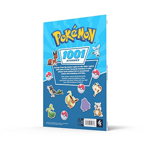 Colorful cover of "Pokémon: 1001 Stickers" sticker book by Farshore featuring various Pokémon characters and vibrant designs.