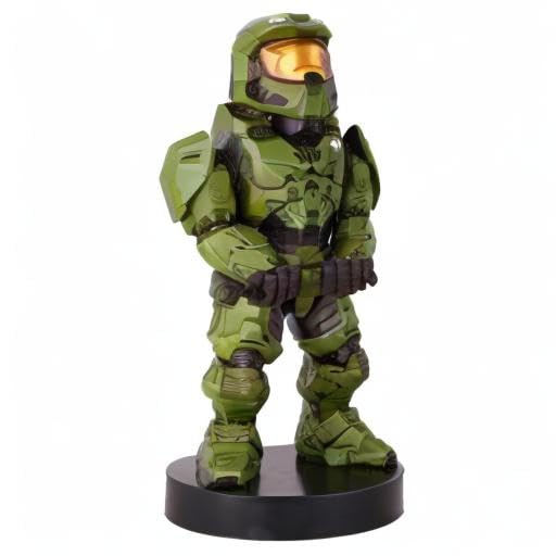 Cableguys Halo Master Chief controller holder and phone stand for gaming rooms and desks, compatible with Xbox, PlayStation, and standard controllers.