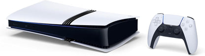 PlayStation 5 Pro gaming console with sleek black design, digital disc drive, and modern accents on a white background.