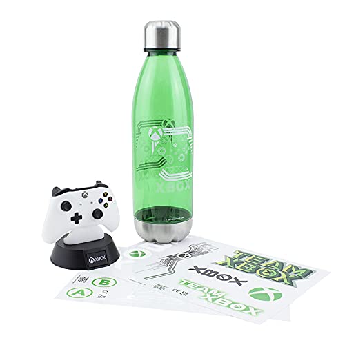 Paladone Xbox Icons Light, stickers, and bottle gift set featuring official Xbox-themed merchandise and colorful gaming icons.