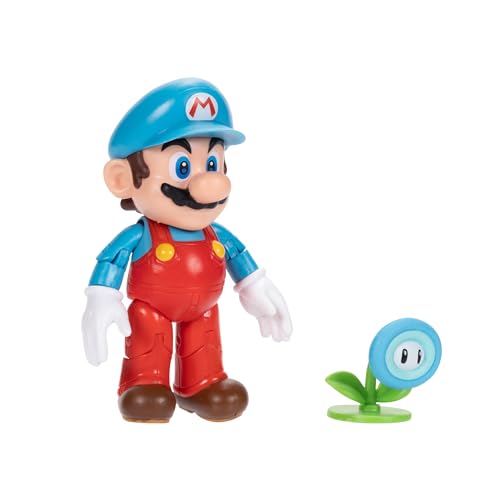 Super Mario Ice Mario action figure with flower accessory from JAKKS Pacific World of Nintendo, 4-inch collectible toy.