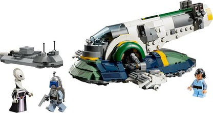 LEGO Star Wars 75433 Jango Fett's Starship with rotating wings and Boba Fett minifigure, perfect for display and play.