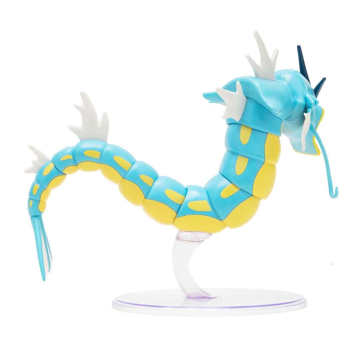 12-inch articulated Gyarados figure from Pokémon, showcasing detailed design and display stand in vibrant colors.