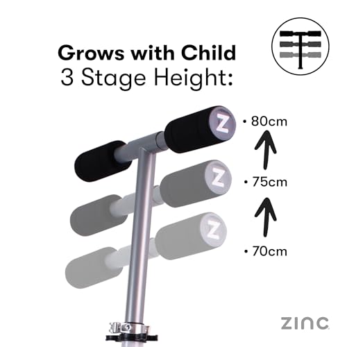 Zinc Two Wheeled Rider Kids Scooter for Ages 3+ – Folding 2-Wheel Kick Scooter with Light Up Wheels, Lightweight, Height Adjustable, Anti-Slip Footplate, Rear Footbrake, Soft Touch Foam Grips, White