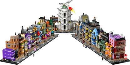 LEGO Harry Potter Diagon Alley set featuring microscale shops and 12 detailed microfigures for adult collectors.